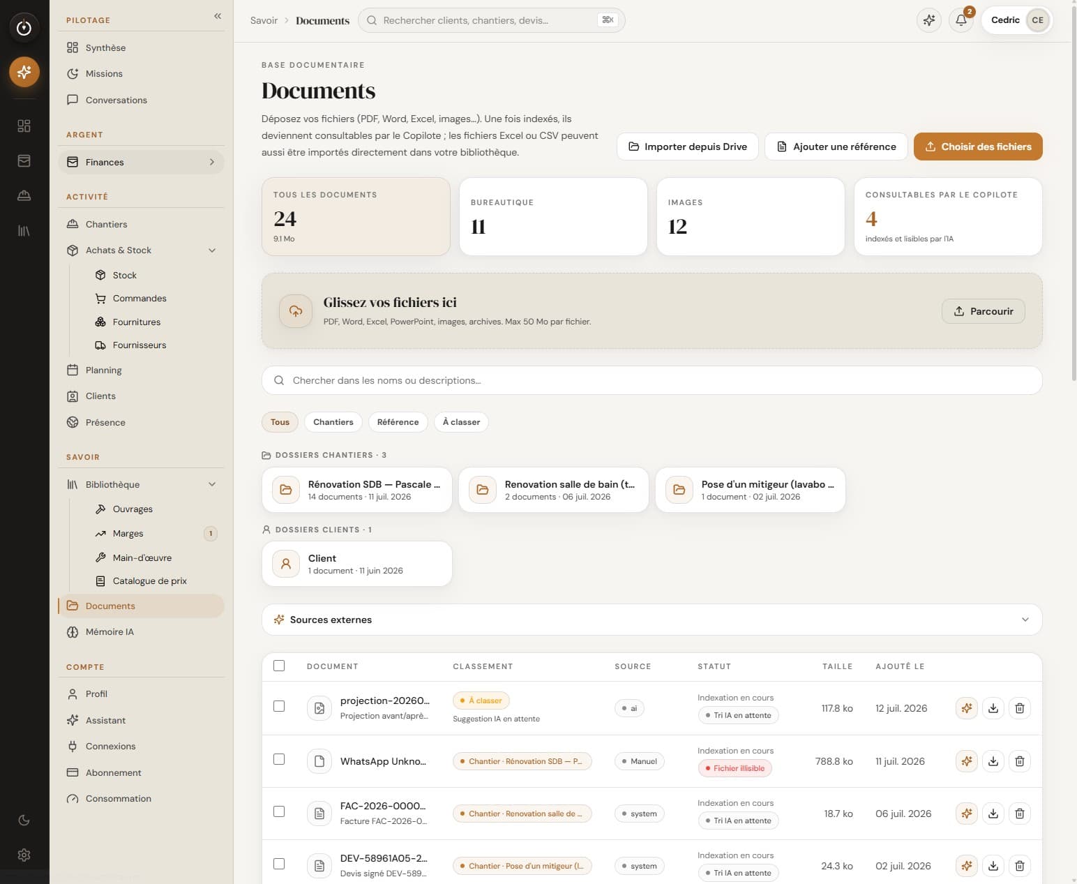 Bibliothèque de documents dans Ouvrely