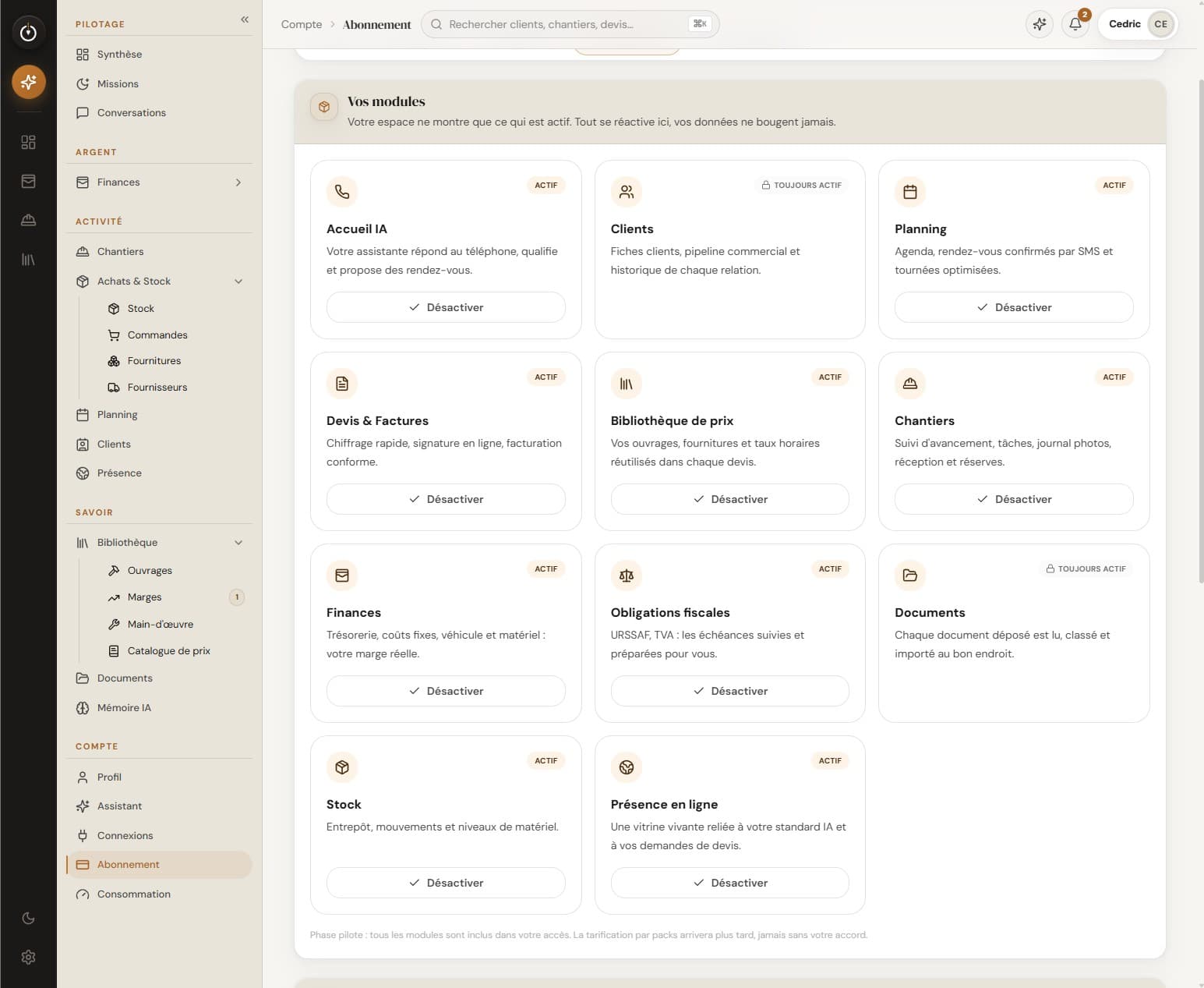 Catalogue de modules dans Ouvrely