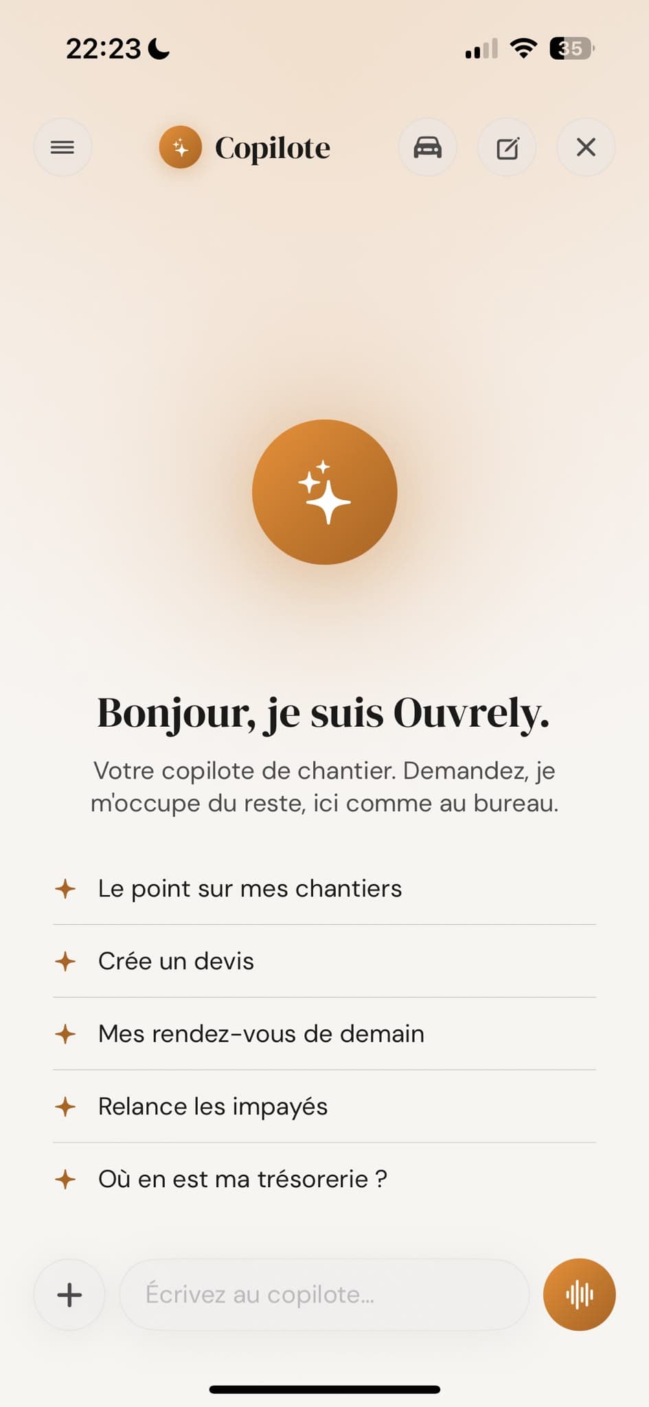 Suggestions du copilote mobile