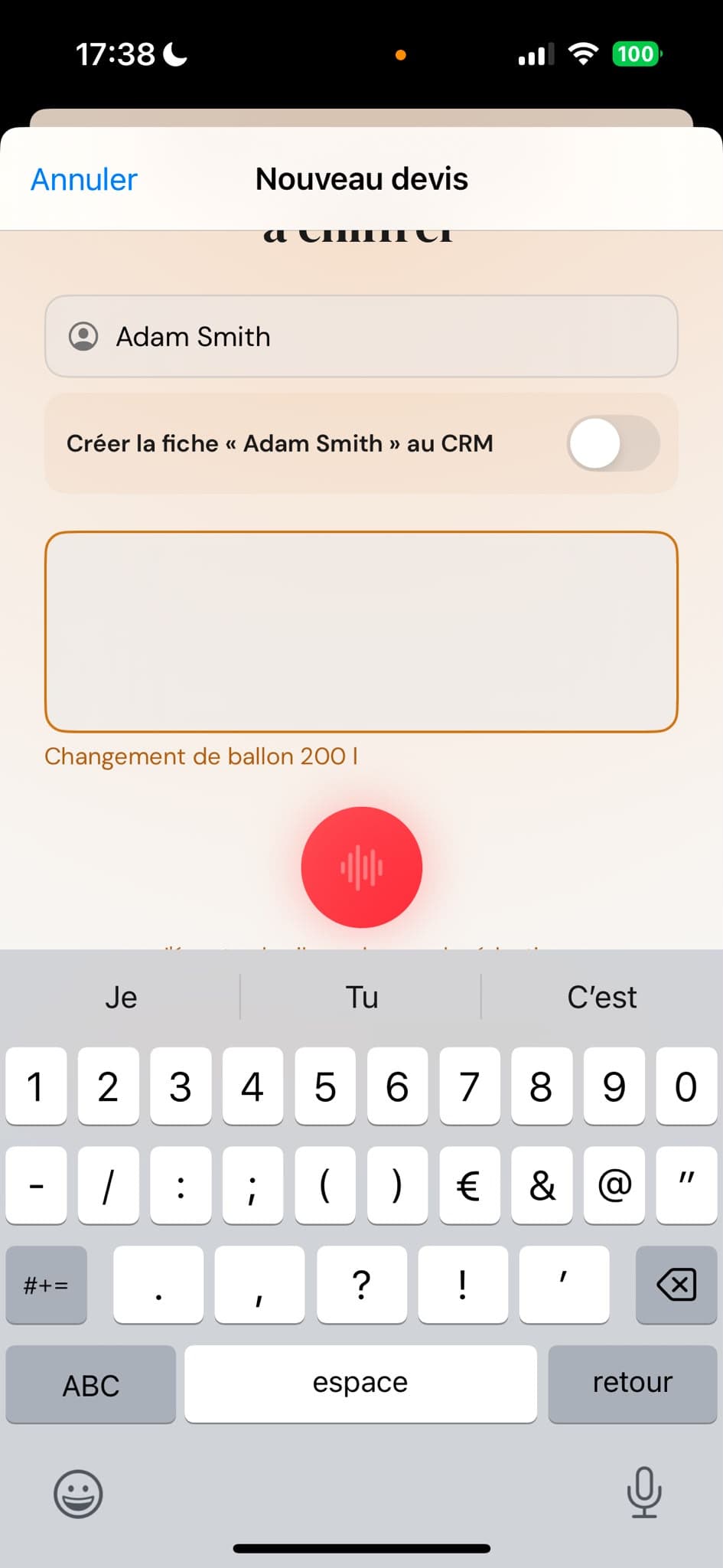 Dictée du devis à la voix