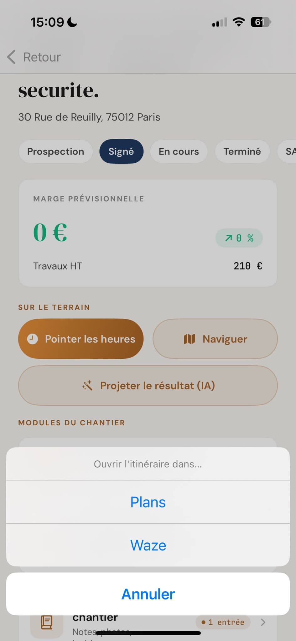 Ouverture de l'itinéraire
