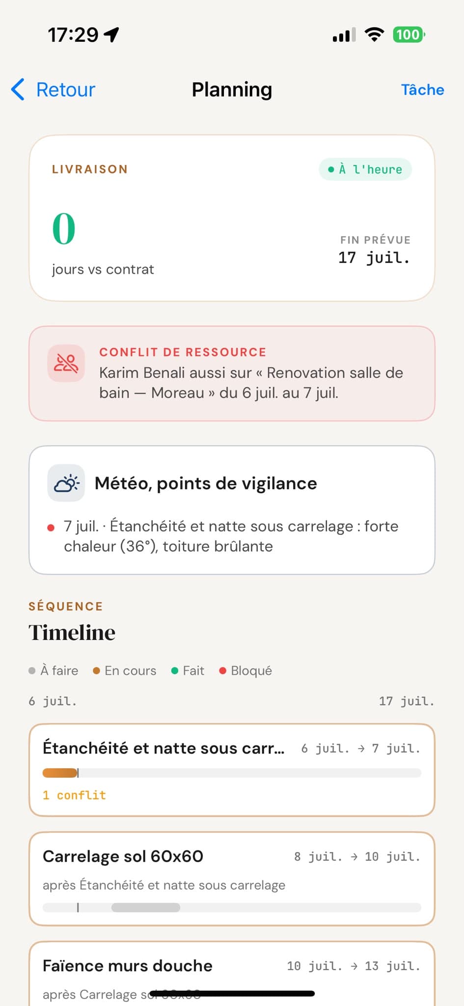 Planning chantier mobile