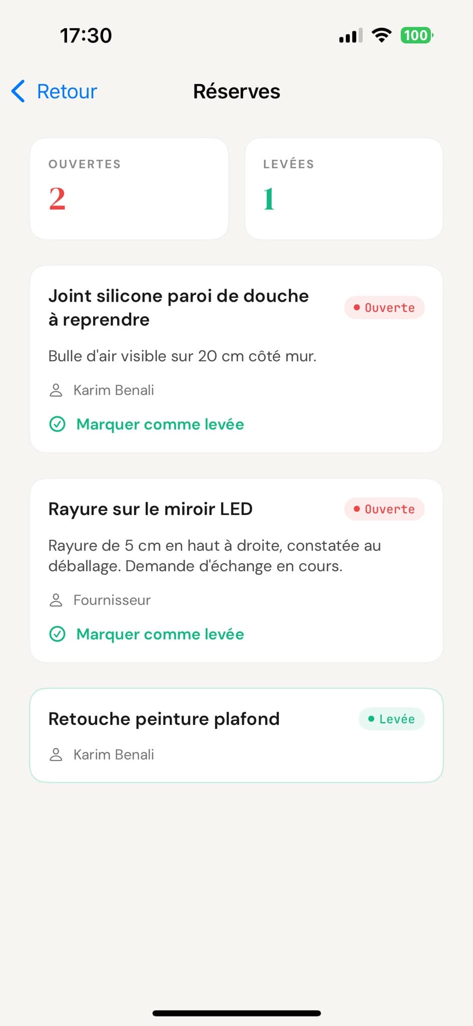 Réserves de chantier